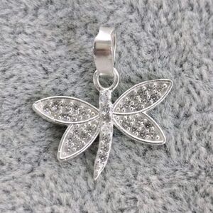 925 Mexican Sterling Silver Dragonfly Pendant CZ Libelula Charm Necklace